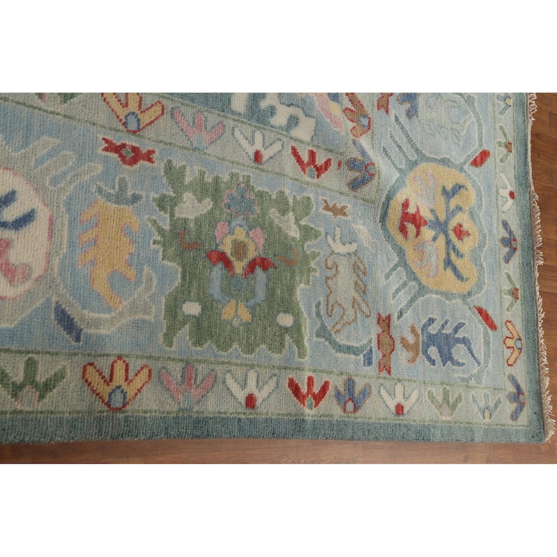 Blue Floral Oushak Oriental Large Area Rug Handmade Wool Carpet - 11'10"x 14'8"