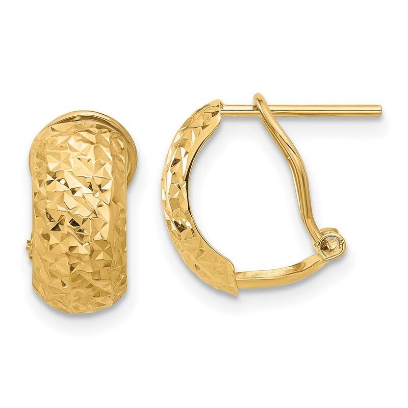 Curata 14k Yellow Gold Polished Sparkle Cut Omega Back Earrings - 13x6.4mm