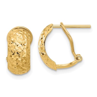 Curata 14k Yellow Gold Polished Sparkle Cut Omega Back Earrings - 13x6.4mm