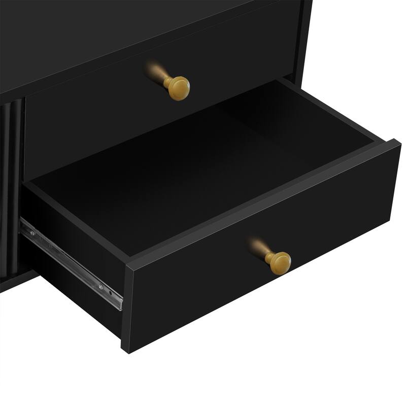 Roomfitters Modern TV Stand for 65 Inch TV and Above, Entertainment Console Cabinet with Storage Compartments, Black