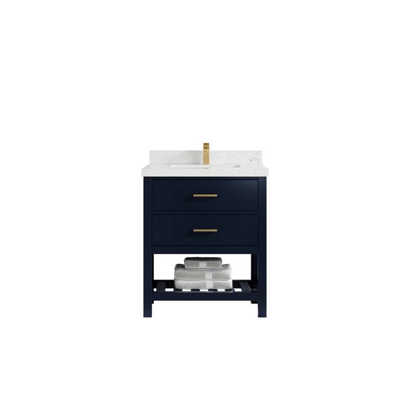 Willow Collections 30 in. W x 22 in. D Parker Single Sink Bathroom Vanity with Countertop - 2" Empira White - Navy Blue