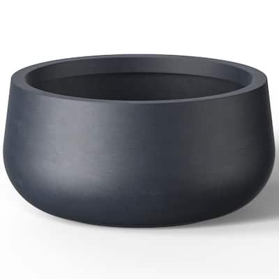 Granite Gray Concrete Round Planter with Enhanced Interior Outdoor Indoor Pot with Drainage Holes