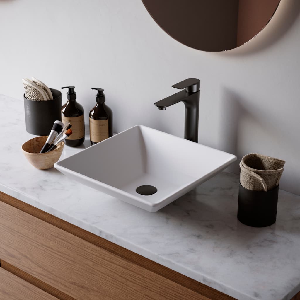 Karran Quattro Vibrant Matte White Acrylic 16 in. Square Bathroom Vessel Sink