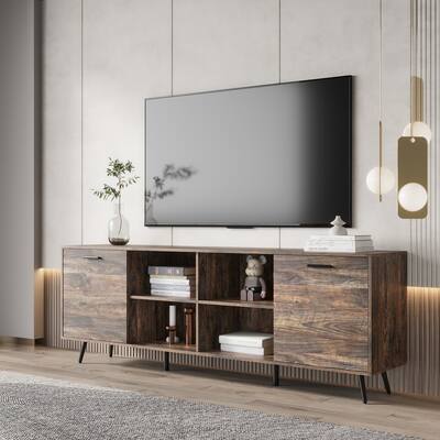 TV Stand Mid-Century Wood Modern Entertainment Center Adjustable Storage Cabinet TV Console for up to 80'