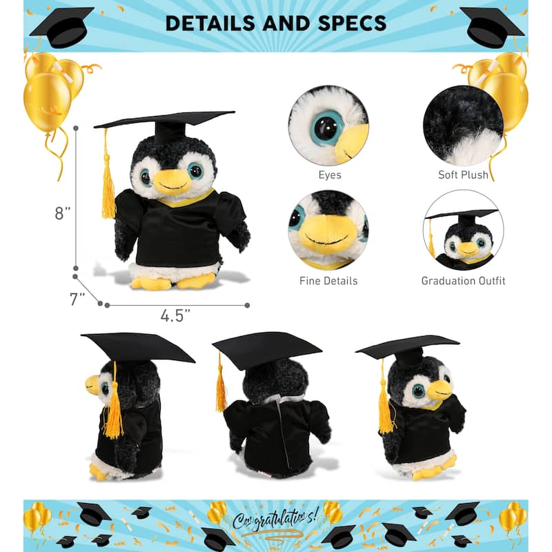 DolliBu Penguin Graduation Plush Toy with Gown and Cap with Tassel - 8 ...