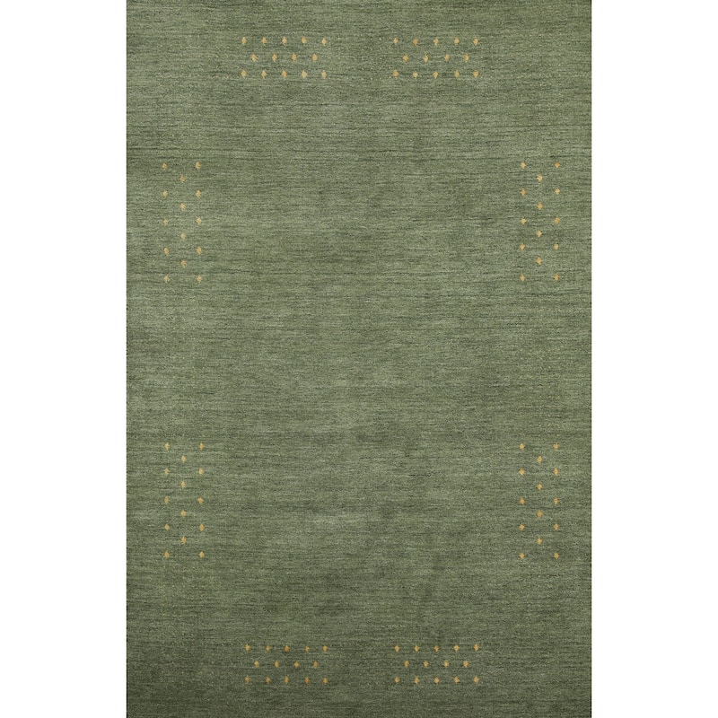 Green Gabbeh Indian Area Rug Handmade Wool Carpet - 5'0" x 7'11"