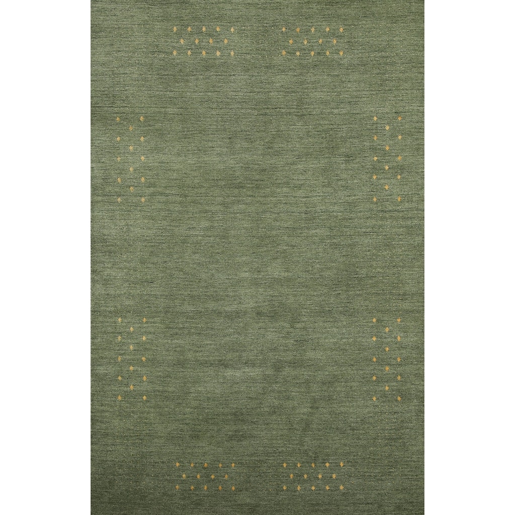 Green Gabbeh Indian Area Rug Handmade Wool Carpet - 5'0" x 7'11"
