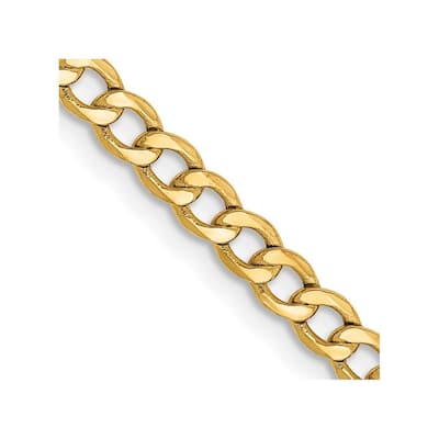 Curata 14k Yellow Gold 10" 2.85mm Semi solid Curb Link Chain Ankle Bracelet (Lobster-claw)