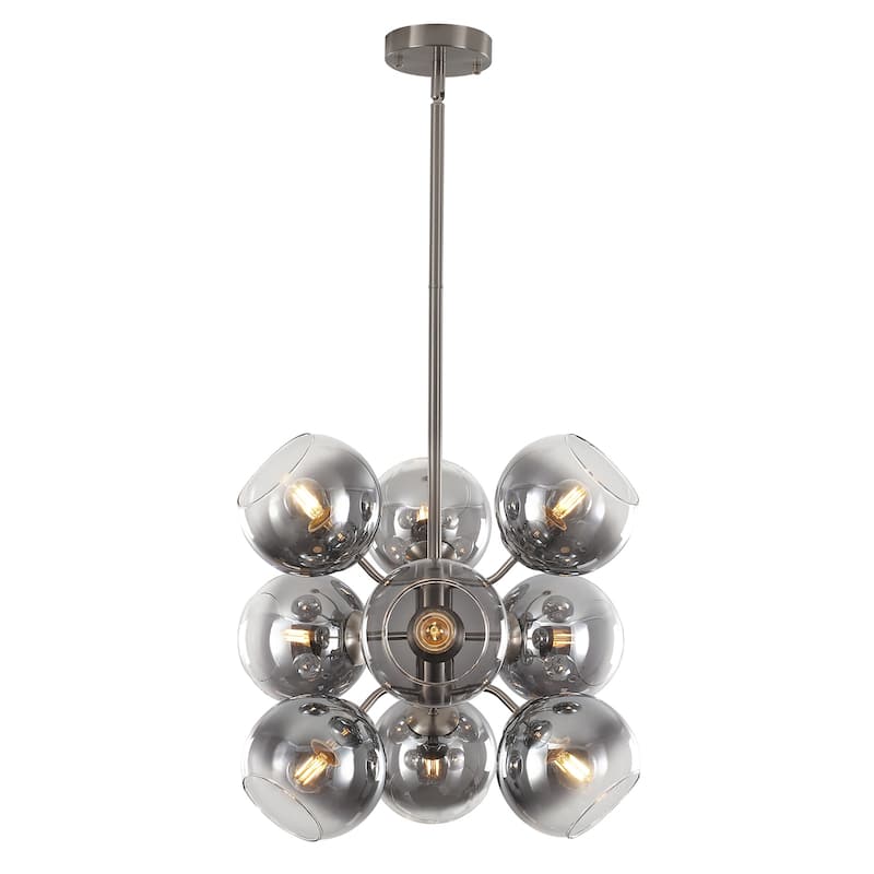 9 - Light Sputnik Chandelier, Smoked Glass Shades, Brushed Nickel Frame - Sand Nickel