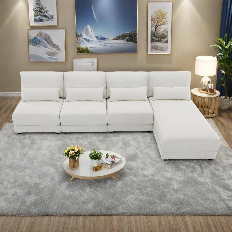 120" Boucle L-Shaped Sectional Sofa with Reversible Chaise,and Wide Seats & Pocket Spring Support - Cream