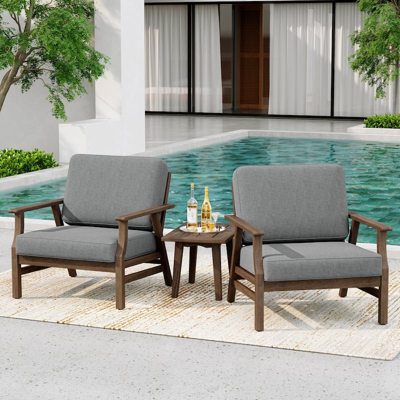 2 Set Acacia Wood Patio Club Chair with Cushion Outdoor Arm Chair