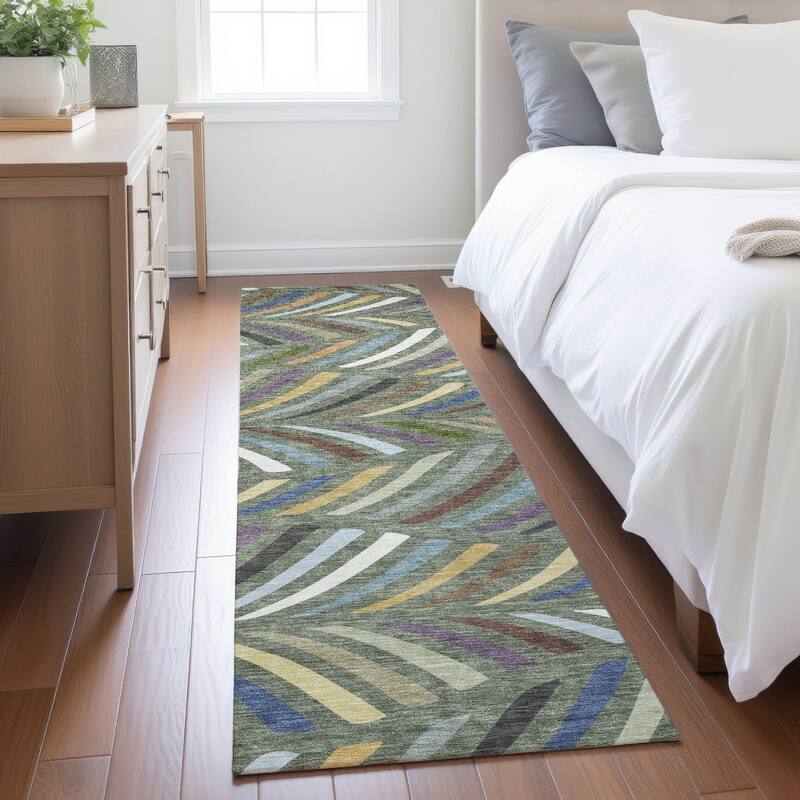 Machine Washable Indoor/ Outdoor Modern Feather Chantille Rug