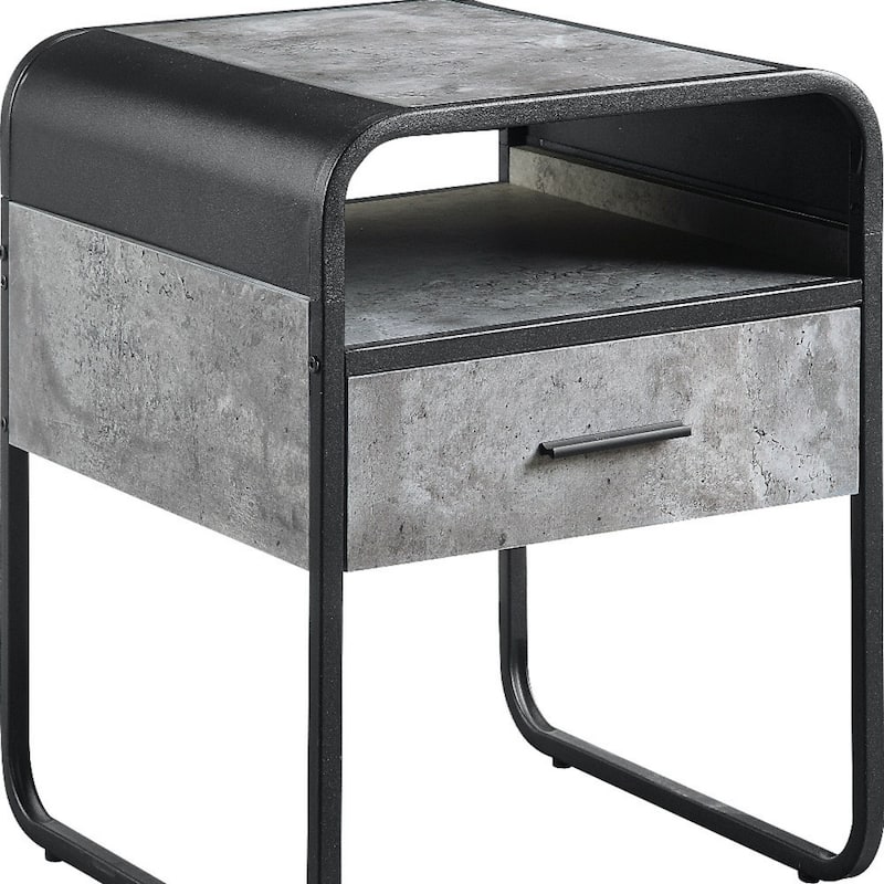 22" Square End Table with Drawer and Shelf Black Metal Base and Grey Wood Top for Living Room - 18"L x 18"W x 22"H