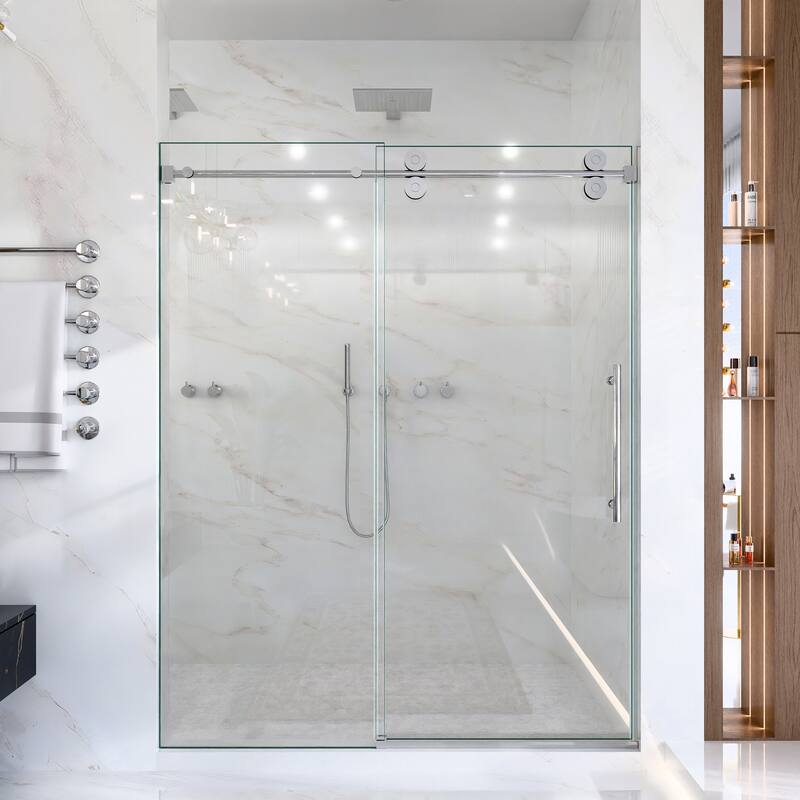GDFStudio - Modern America Design Frameless Single Sliding Shower Door with 5/16" SGCC Tempered Glass & Stainless Steel Hardware