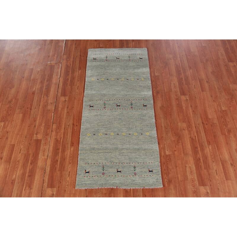 Hand Knotted Oriental 100% Wool Carpet Tribal Animal Pictorial Multi-Colored Gabbeh Area Rug - 5' 10'' X 2' 6''