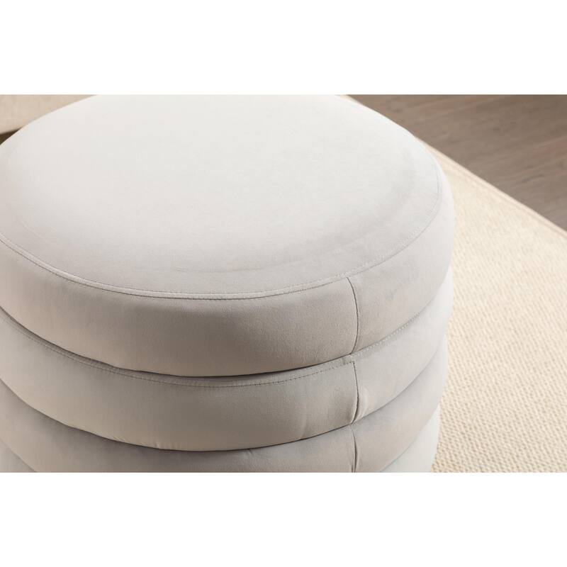 Velvet Storage Ottoman Footstool with Wooden Shelving