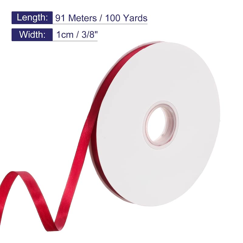Satin Ribbon, 3/8 Inch x 100 Yards Double Face Polyester Satin Ribbon - Wine Red