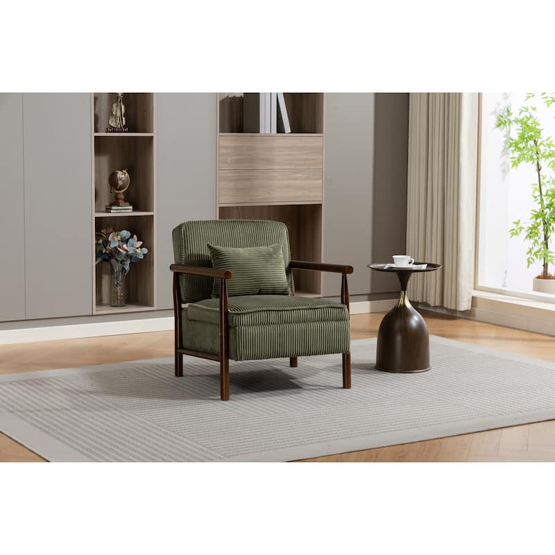 Storage Chair,Mid Century Modern Accent Chair with Wood Frame, Upholstered Living Room Chairs with Waist Cushion - Antique Green