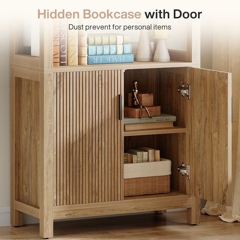 70.9-inch Tall Bookshelf Bookcase with Door Cabinet for Living Room - 13.78" D x 31.5" W x 70.9" H