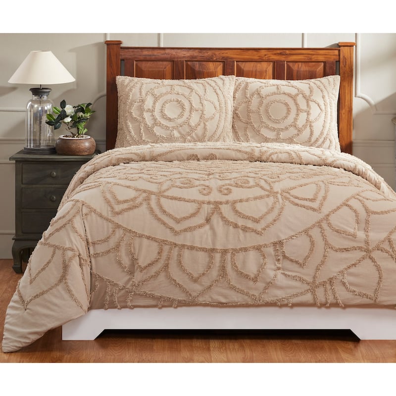 Better Trends Cleo Comforter Set 100% Cotton Tufted Floral Design Soft Plush Chenille Machine Washable Tumble Dry