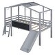 preview thumbnail 14 of 16, Twin Size Loft Bed with Ladder and Slide, House Bed with Blackboard and Light Strip on the Roof, White