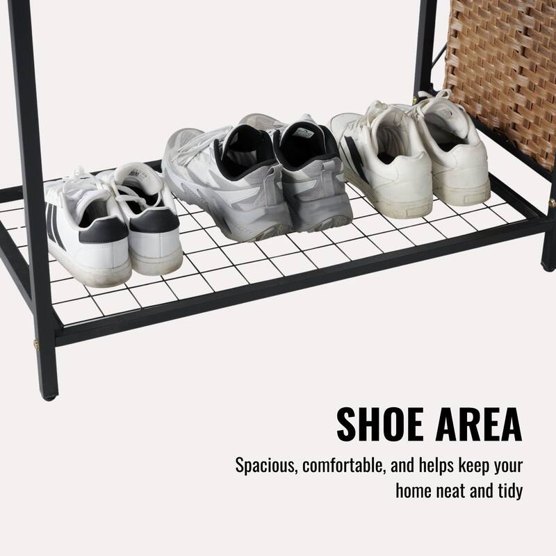 Acacia Wood Garment Rack with Shelves