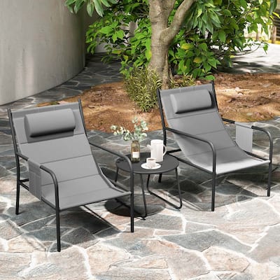 3PCS Patio Bistro Set Outdoor Set of 2 Metal Chairs w/Coffee Table