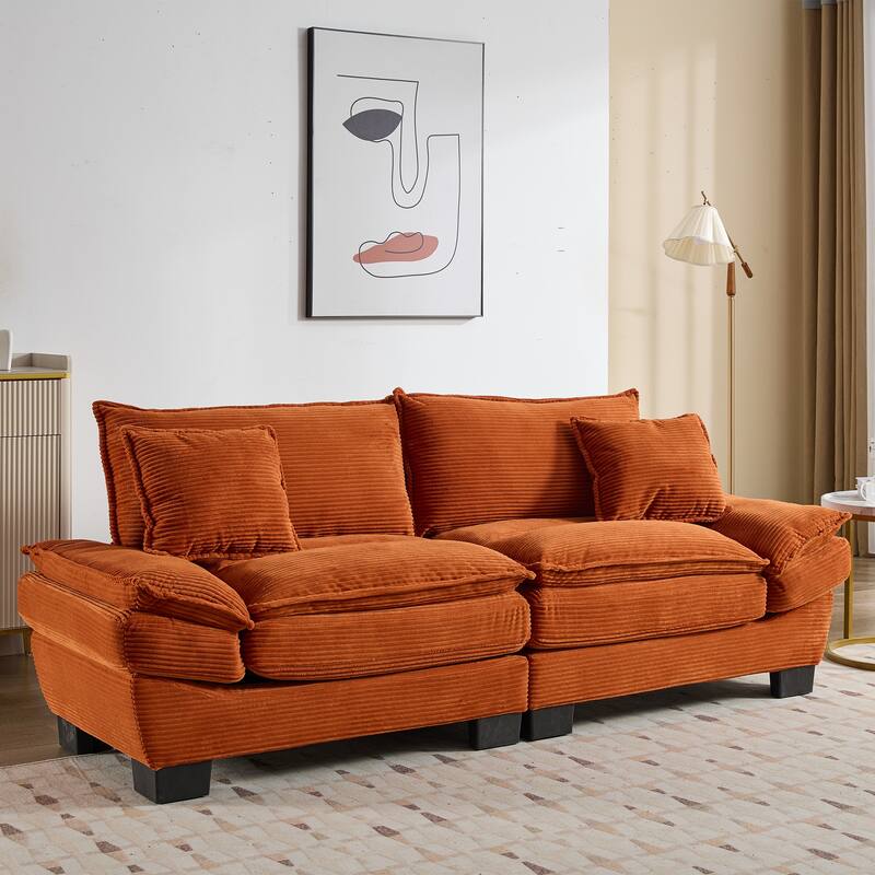 Corduroy Couch Loveseat Sofa with Pillows,Comfy Upholstered Deep Seat Sofa for Bedroom,Living Room,Office