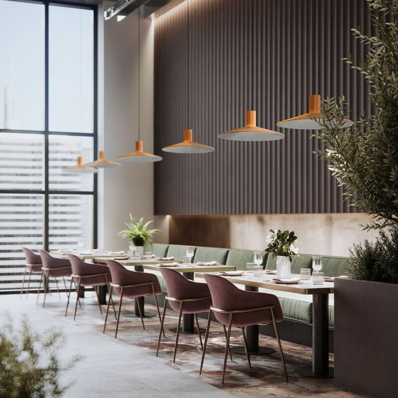 Golden Lighting Faroe 20in Integrated LED Pendant in Earth Yellow/Grey Felt - Gold