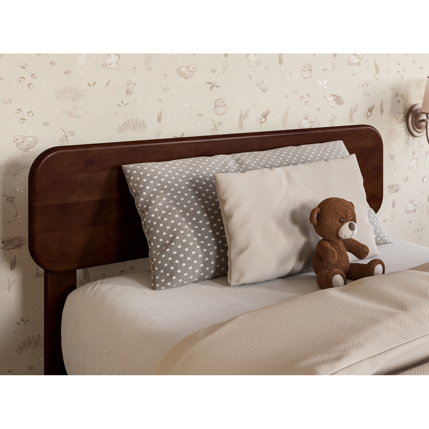 Twin Solid Wood Headboard in Walnut with Smooth Finish and Sleek Contemporary Style for Bedroom