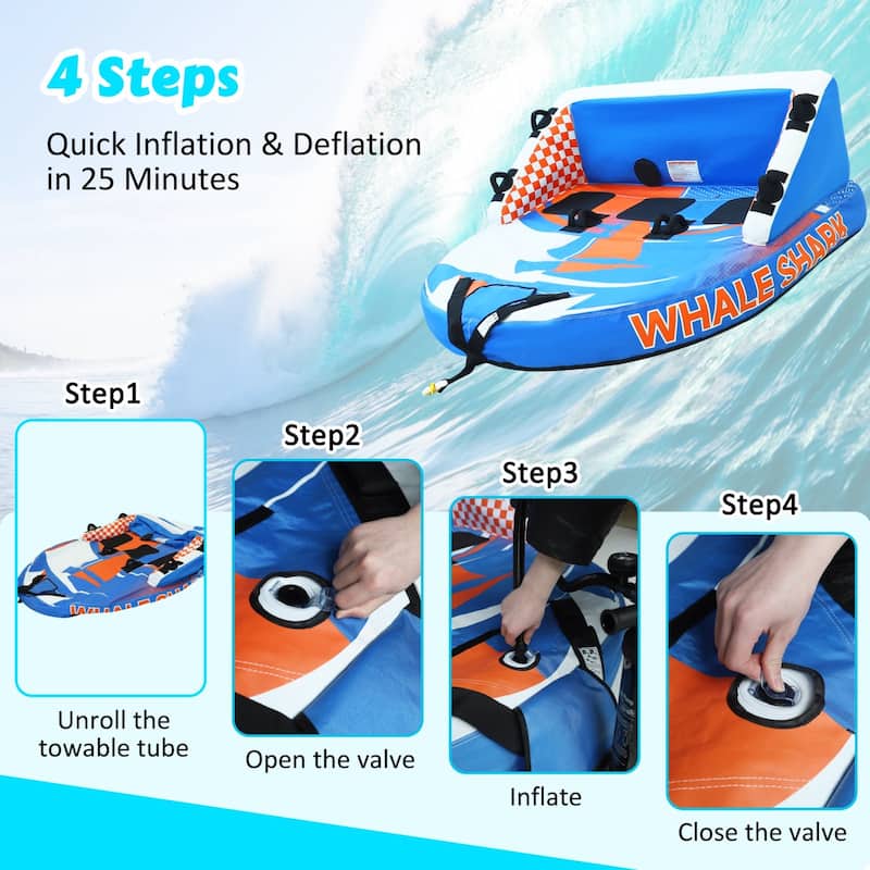 VEIKOUS Inflatable Towable Tube for Boating, Heavy-Duty 510 lbs Capacity, Premium Nylon Cover - 66.9''×66.9''×30.3''