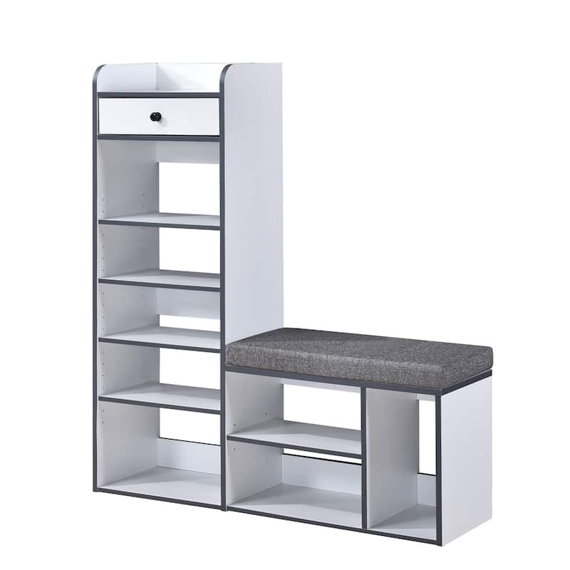 Julian Wood Bench and Shoe Rack with Drawer and Shelves
