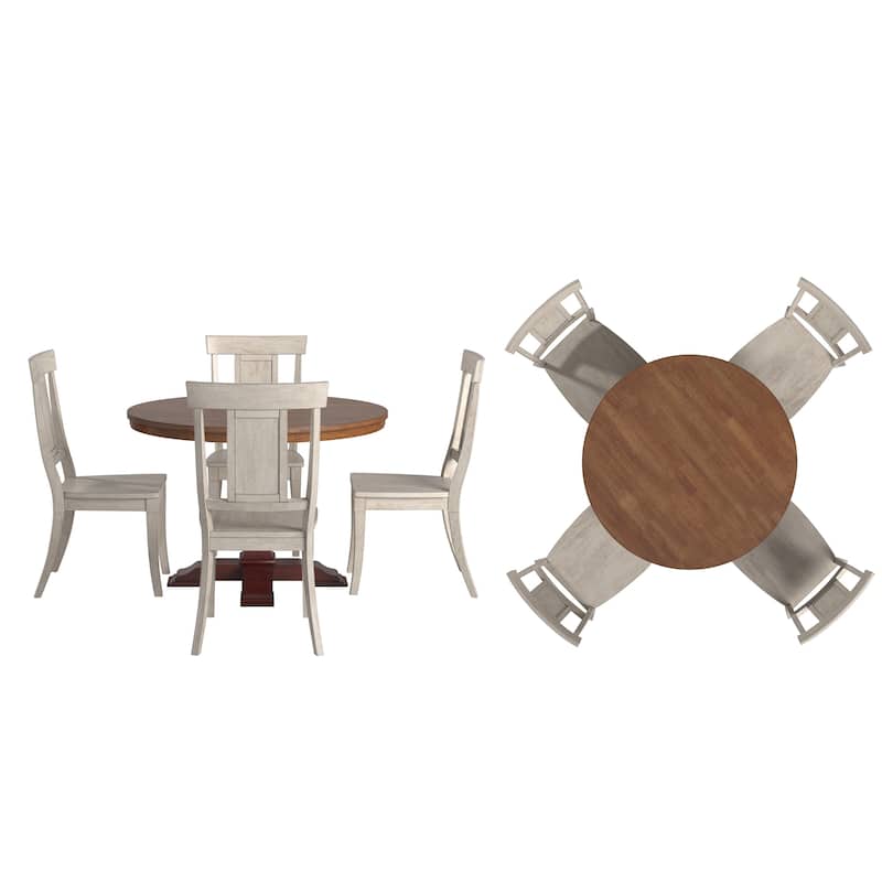 Ronda 45" Round Solid Wood Top Dining Set with Panel Back Chairs
