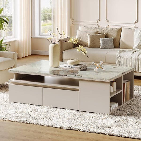 Rectangle Coffee Table with 4 Drawers and Extenable Tabletop for Living ...