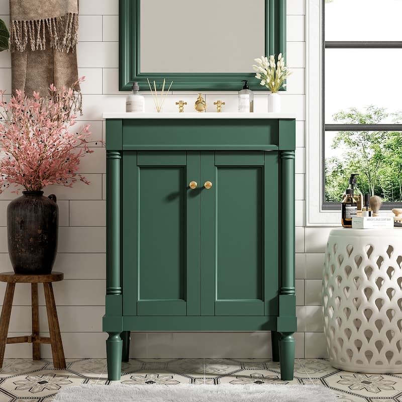Roomfitters 24" Bathroom Vanity with Sink, 2-Tier Storage Cabinet, Freestanding Single Basin Unit