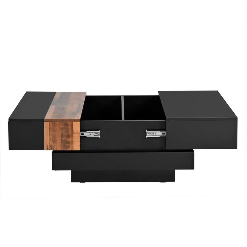 31.4" High Glossy Coffee Table with Sliding Tabletop and Hidden Storage Compartment
