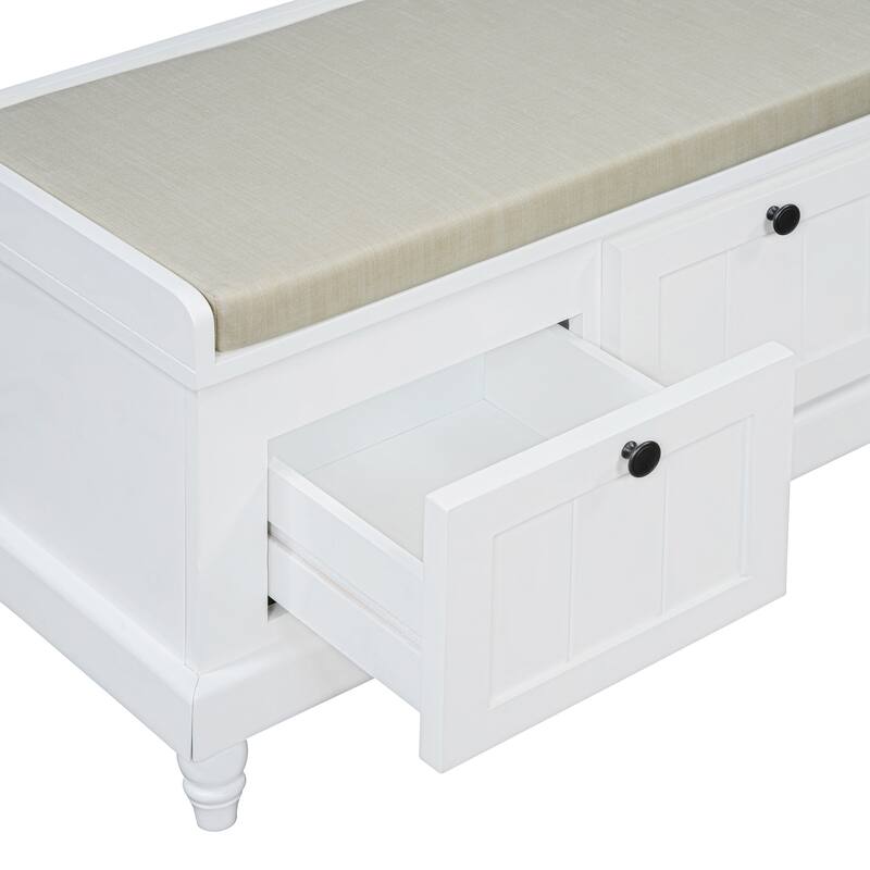 Fluted Storage Bench with 3 Drawers & Hidden Compartments