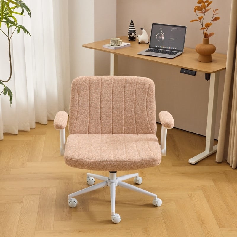 Chenille Swivel Chair With Adjustable Flip-Up Arms For Cross-Legged