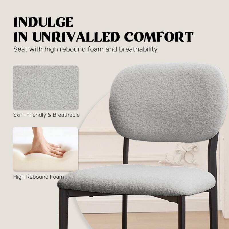 FERPIT Set of 2 Modern Boucle Teddy Fabric Upholstered Dining Chair with Metal Legs - 31.6"H x 18.9"W x 16.92"D