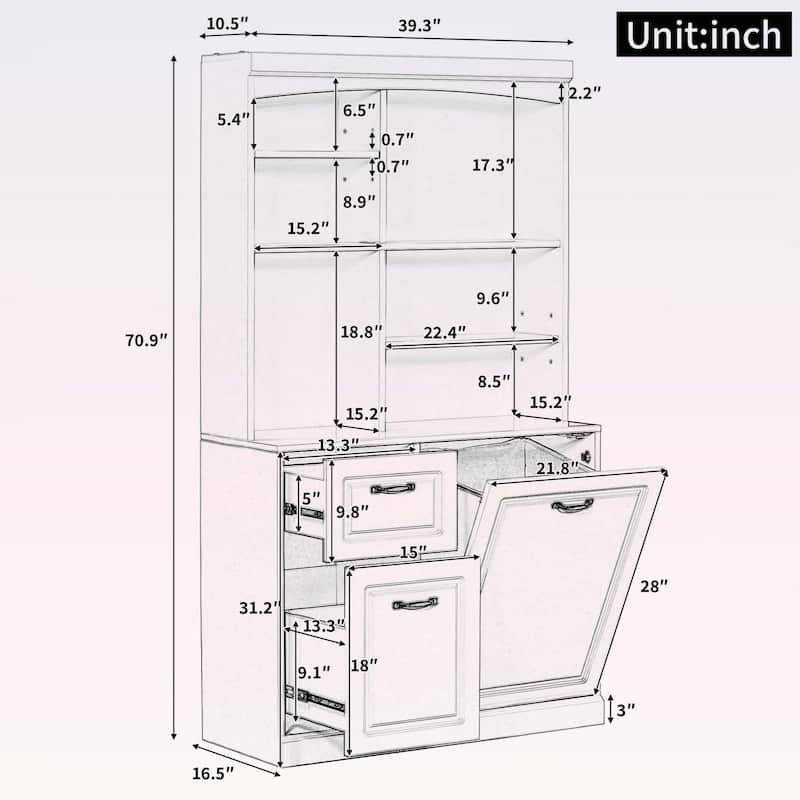 Bathroom Storage Cabinet with Tilt-Out Hamper,Drawers,Adjustable Shelves