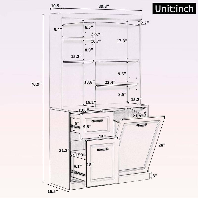 Multi-Functional Bathroom Storage Cabinet with Tilt-Out Hamper,with Drawers & Adjustable Shelves