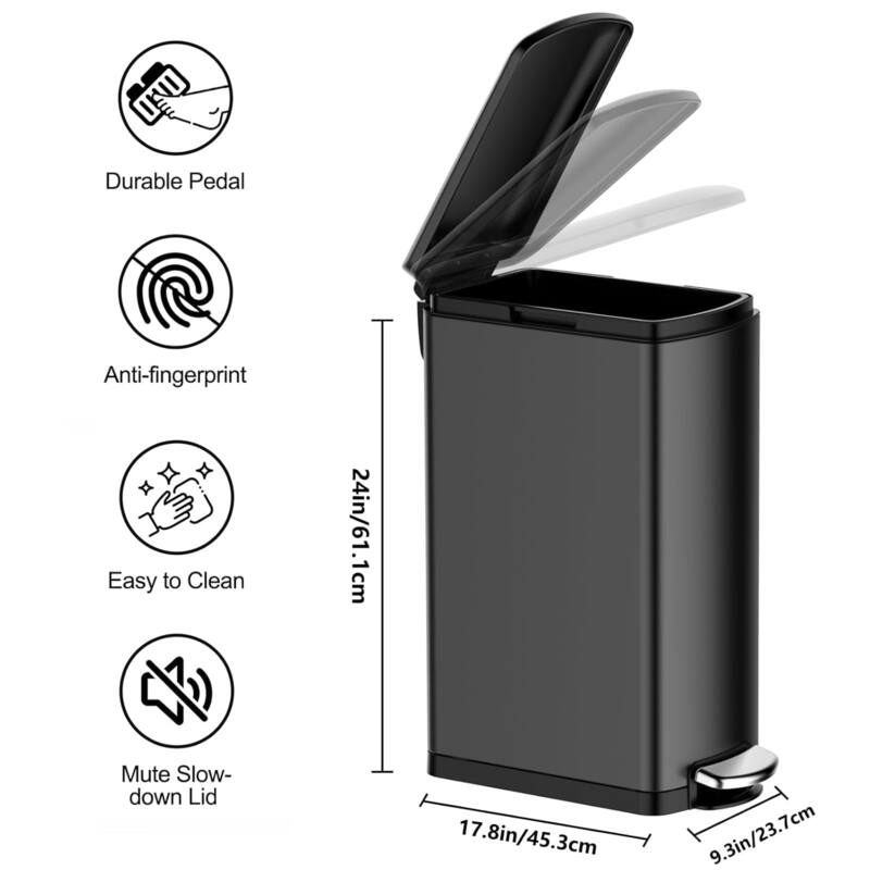 8-Gallon (30l) Slim Stainless Steel Trash Bin with Inner Bucket, Step-on ，with Soft-Close Lid