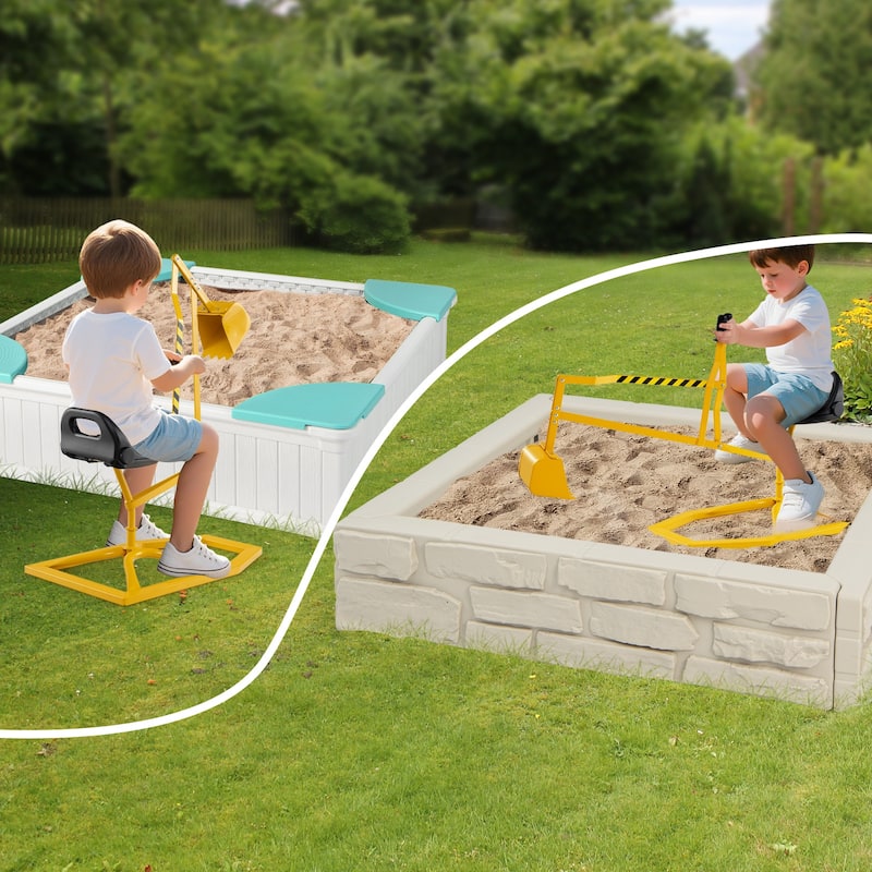Yellow Sturdy Metal Sand Digger Toy with 2-Hand Controls and Ergonomic Seat for Kids - 44" x 16" x 25"