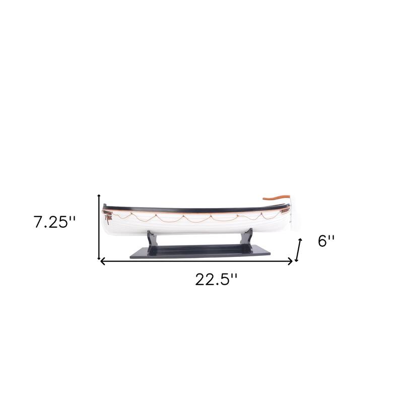 HomeRoots 6" Brown and White RMS Titanic Lifeboat Hand Painted Decorative Boat - 22.5' X '6' X '7.25