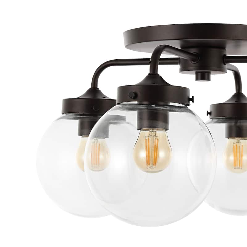 Julian 18" 4-Light Farmhouse Rustic Iron/Glass LED Semi Flush Mount, Oil Rubbed Bronze/Clear by JONATHAN Y - 4 Light