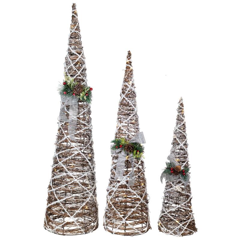 3 LED Lighted Pine Berries Cone Christmas Tree Decorations 39.25"