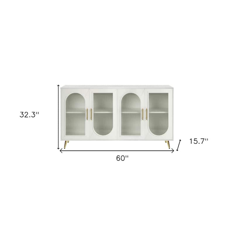 HomeRoots 60" White Ribbed Texture Wood And Glass Sideboard with Four Doors - 60' X '32.3' X '15.7