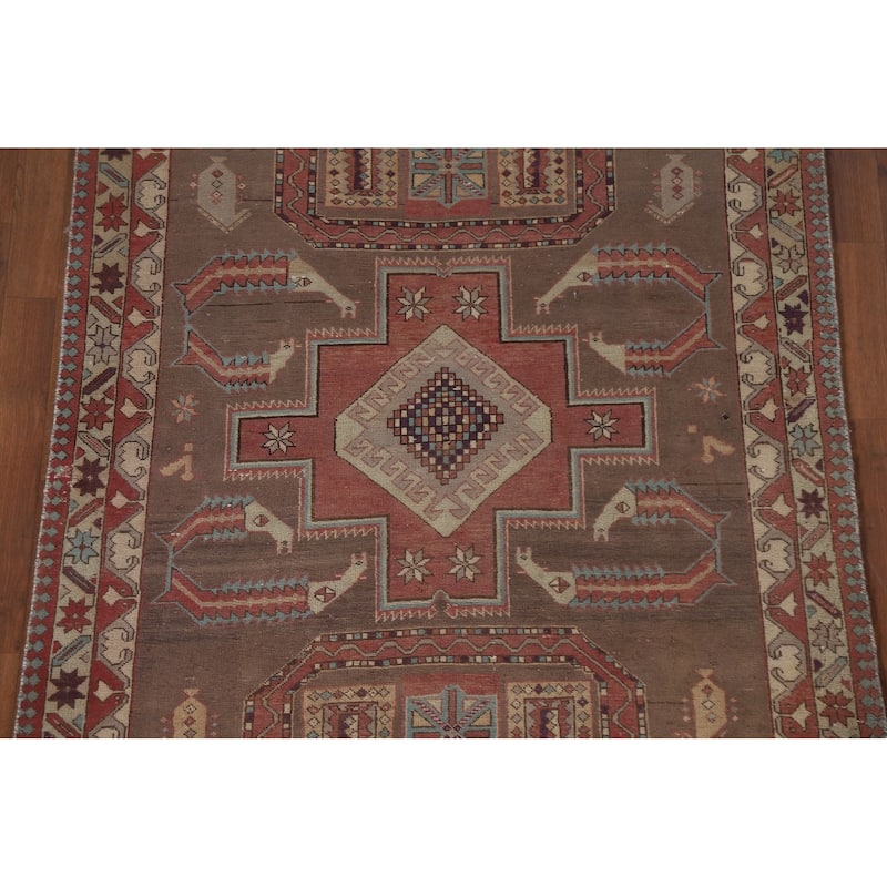 Hand Knotted Oriental 100% Wool Carpet Traditional Tribal Brown Ardebil Runner Rug - 10' 3'' X 4' 3''