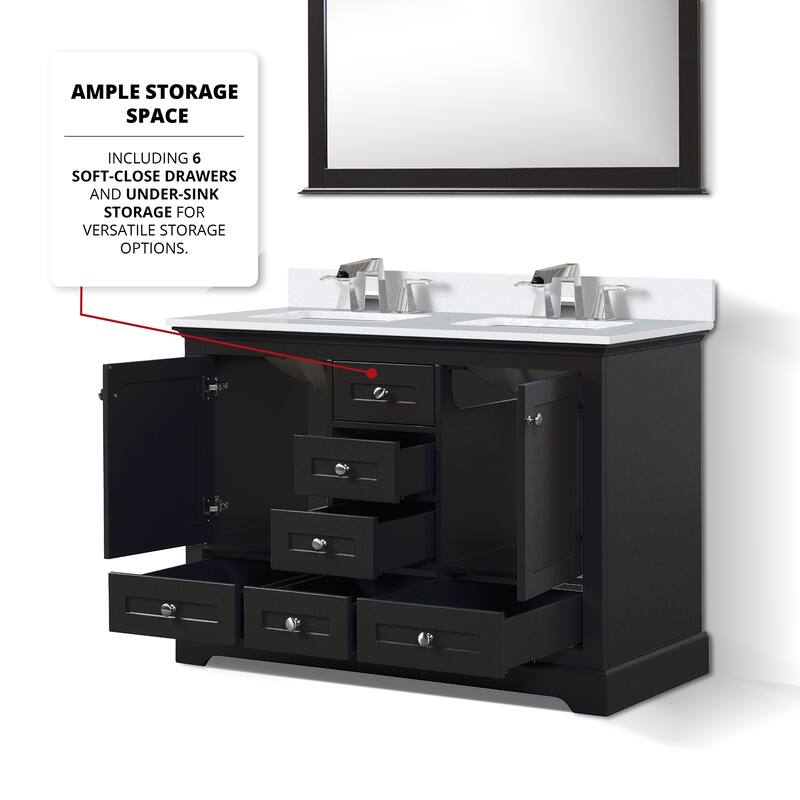 Dukes 48 in. W x 22 in. D White Double Bath Vanity, White Quartz Top, Faucet Set, 46 in. Mirror
