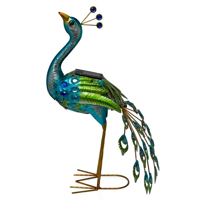 Alpine Corporation Tall Outdoor Metallic Peacock Standing Yard Statue Decoration, Multicolor